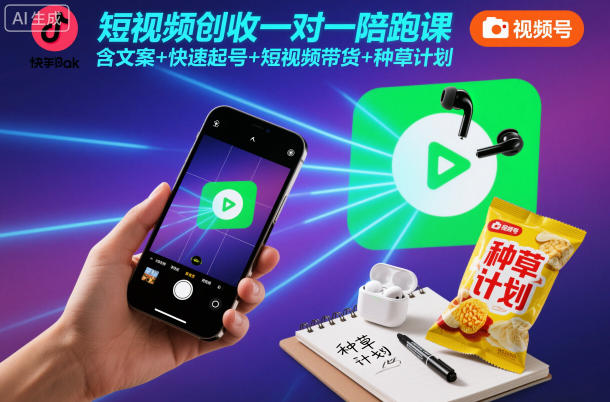 短视频创收一对一陪跑课,含文案+快速起号+短视频带货+种草计划插图 短视频创收一对一陪跑课,含文案+快速起号+短视频带货+种草计划