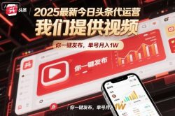 2025最新今日头条代运营，我们提供视频，你一键发布，单号月入1W【揭秘】