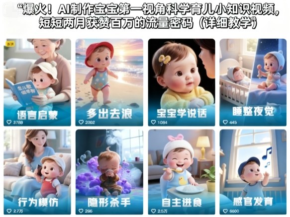 爆火!AI制作宝宝第一视角科学育儿小知识视频,短短两月获赞百万的流量密码(详细教学)插图 爆火!AI制作宝宝第一视角科学育儿小知识视频,短短两月获赞百万的流量密码(详细教学)