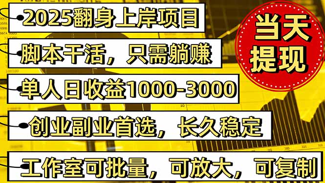 2025翻身上岸项目脚本干活,内部客户经理内部开号,单人日收益1000-300…插图 2025翻身上岸项目脚本干活,内部客户经理内部开号,单人日收益1000-300...