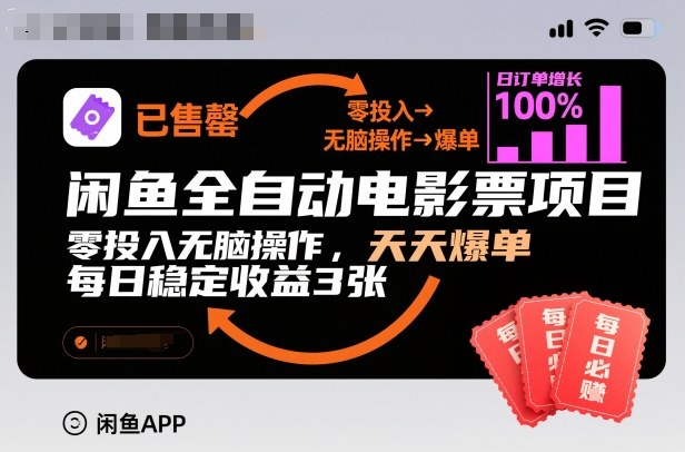 闲鱼全自动电影票项目,零投入无脑操作,天天爆单,每日稳定收益3张【揭秘】插图 闲鱼全自动电影票项目,零投入无脑操作,天天爆单,每日稳定收益3张【揭秘】