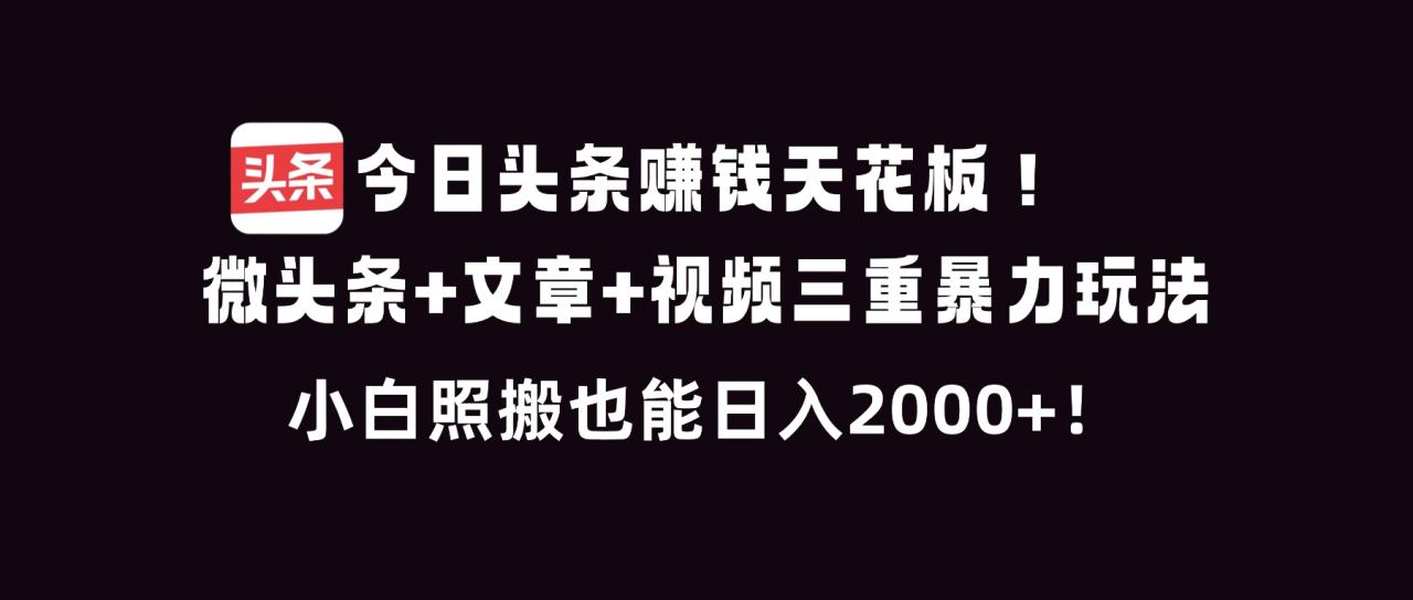 今日头条赚钱天花板!微头条+文章+视频三重暴利玩法,小白照搬也能日人2000+插图 今日头条赚钱天花板!微头条+文章+视频三重暴利玩法,小白照搬也能日人2000+