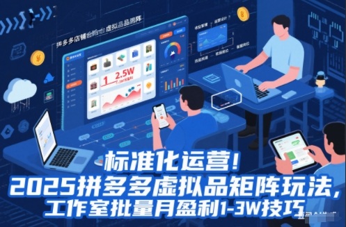 标准化运营!2025拼多多虚拟品矩阵玩法,工作室批量月盈利1-3W技巧【揭秘】插图 标准化运营!2025拼多多虚拟品矩阵玩法,工作室批量月盈利1-3W技巧【揭秘】