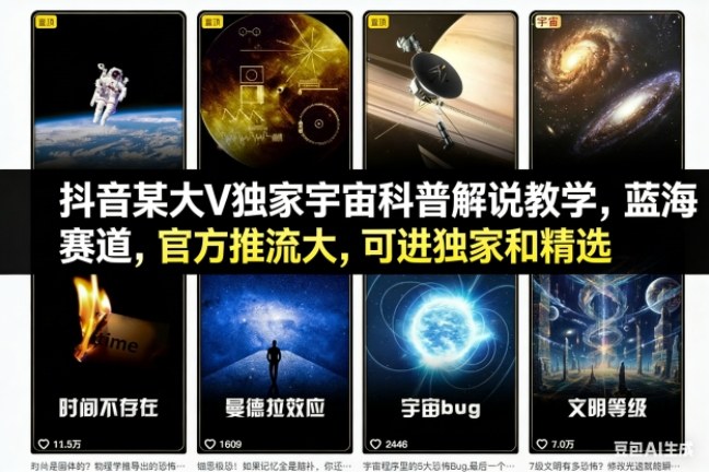 抖音某大V独家宇宙科普解说教学,蓝海赛道,官方推流大,可进独家和精选插图 抖音某大V独家宇宙科普解说教学,蓝海赛道,官方推流大,可进独家和精选