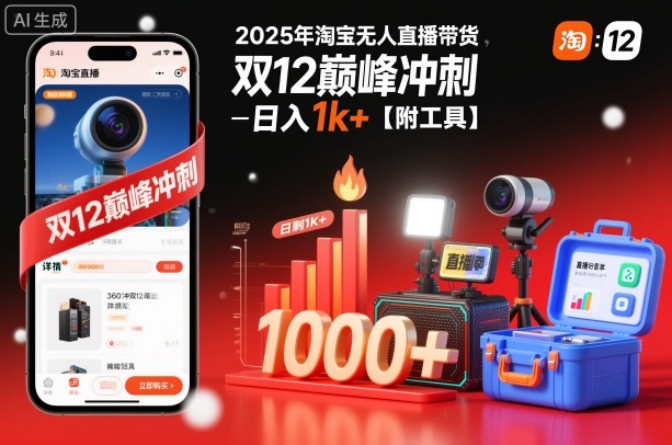 2025年淘宝无人直播带货,冲刺双12,日入1k+【附工具】【揭秘】插图 2025年淘宝无人直播带货,冲刺双12,日入1k+【附工具】【揭秘】