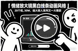 情绪放大镜黑白线条动画风格，20个视频，涨粉30W，继火柴人系列又一大爆款