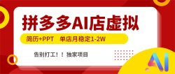 拼多多AI店，简历+PPT，单店月稳定1-2W，告别打工，独家项目！
