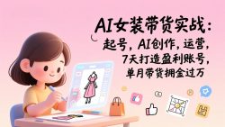 AI女装带货实战：起号，AI创作，运营，7天打造盈利账号，单月带货佣金过万
