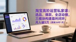 淘宝高阶运营私家课：选品、爆款、全店动销，三模块构建盈利闭环，月入破5万(更新26年1月