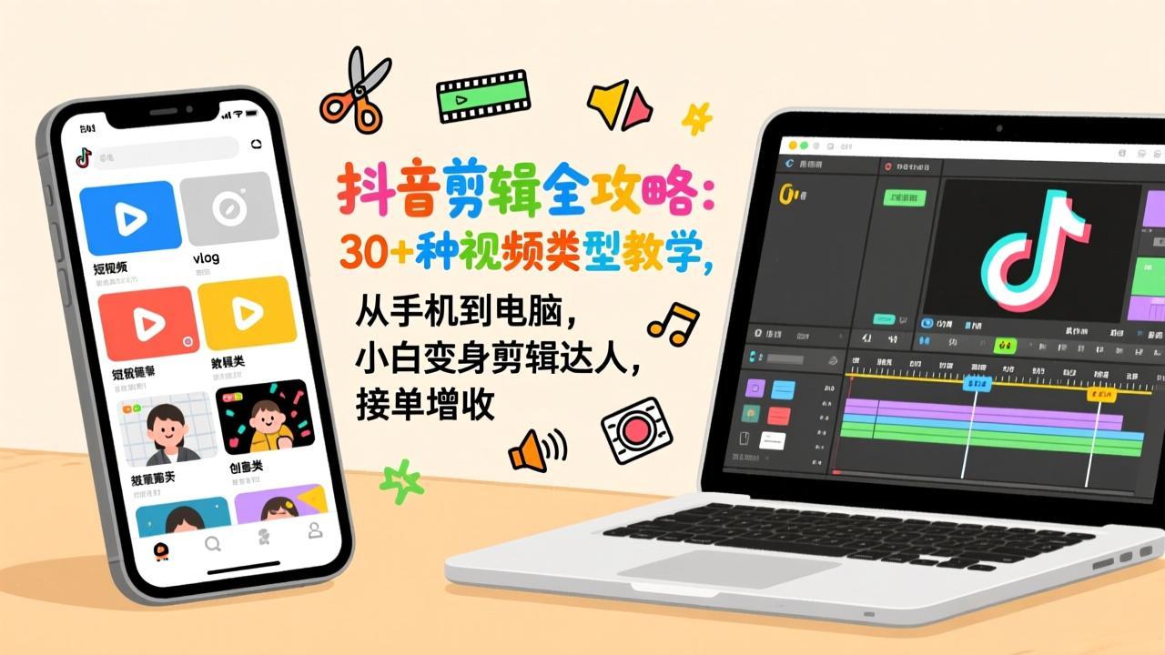 抖音剪辑全攻略:30+种视频类型教学,从手机到电脑,小白变身剪辑达人,接单增收插图 抖音剪辑全攻略:30+种视频类型教学,从手机到电脑,小白变身剪辑达人,接单增收