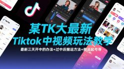 某TK大佬最新Tiktok中视频玩法教学，最新三天开中的办法+过中后搬运方法+搬运起号等