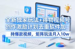 全新独家玩法+得物视频号创作激励计划去重软件加持爆款视频，矩阵玩法月入10w+【揭秘】