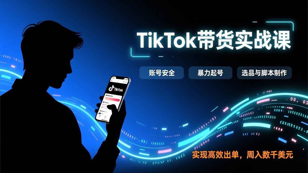 TikTok带货实战课，涵盖账号安全、暴力起号、选品与脚本制作，实现高效出单，周入数千美元