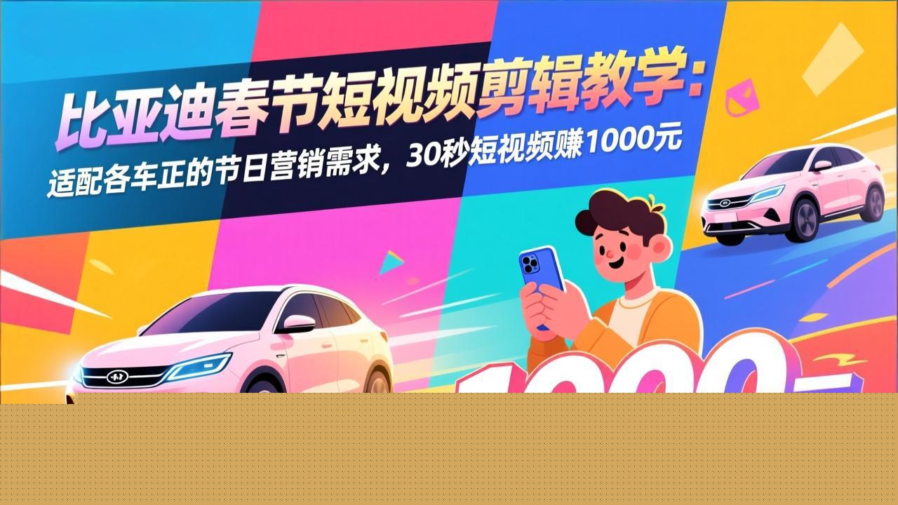 比亚迪春节短视频剪辑教学：适配各车企的节日营销需求，30秒短视频赚1000元