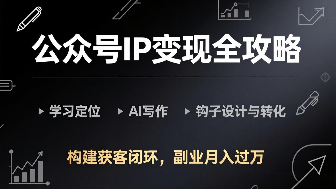 公众号IP变现全攻略-更新，学习定位、AI写作、钩子设计与转化，构建获客闭环，副业月入过万