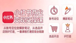 小红书商业变现实操课：从账号定位到爆款笔记，从选品开店到IP打造，一套课程打通变现全链路