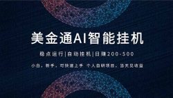 2026风口项目，美金通AI智能挂机，自研项目，当天见收益，小白新手可快速上手