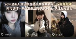 26年全新AI原创氛围感美女视频教程，仅需两分钟即可创作一条全新氛围感美女视频，快速起号涨粉