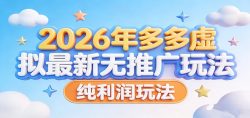 2026年多多虚拟最新无推广，纯利润玩法。