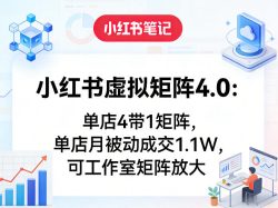 小红书虚拟矩阵4.0：单店4带1矩阵，单店月被动成交1.1W，可工作室矩阵放大
