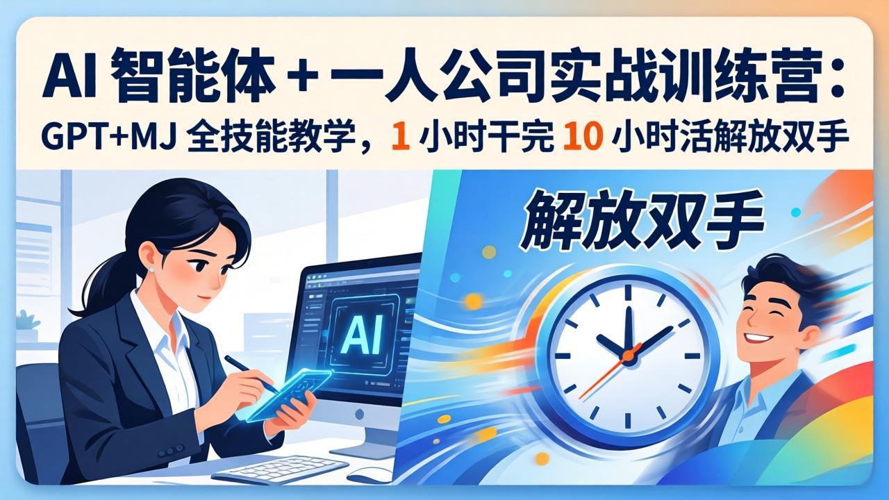 AI 智能体 + 一人公司实战训练营:GPT+MJ 全技能教学,1 小时干完 10 小时活解放双手