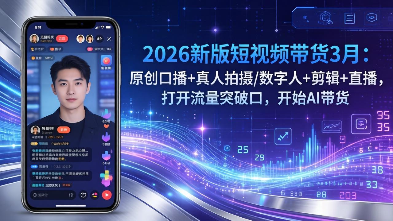 2026新版短视频带货3月:原创口播+真人拍摄/数字人+剪辑+直播,打开流量突破口,开始AI带货