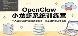 OpenClaw小龙虾系统训练营：一人公司SOP，云服务器部署，零基础快速上手实操