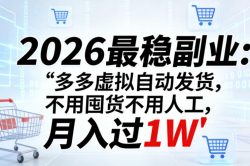 2026最稳副业：多多虚拟自动发货，不用囤货不用人工，月入过1W【揭秘】