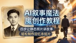 AI叙事魔法创作教程，四步让静态照片讲故事，老照片修复加动态特效，轻松制作回忆杀短片