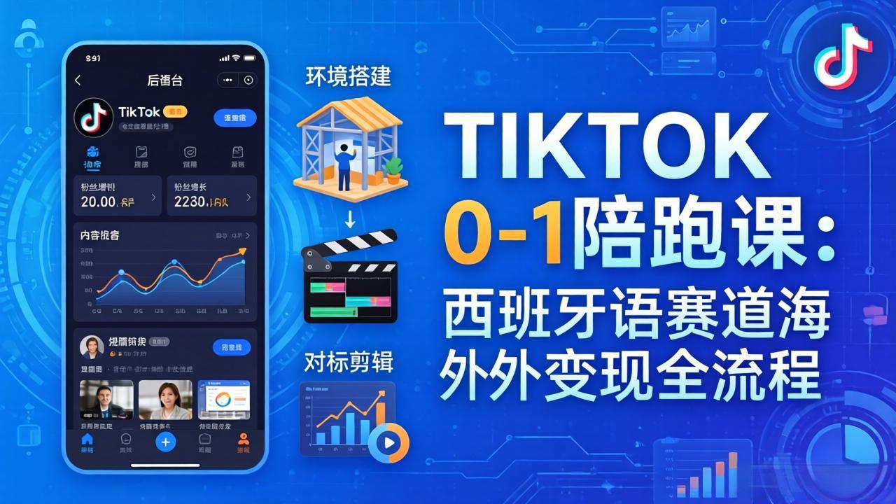 TIKTOK 0-1 陪跑课：从环境搭建到刷对标剪辑，西班牙语赛道海外变现全流程