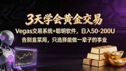 3天学会黄金交易，Vegas交易技术+聪明软件，日赚50-100U