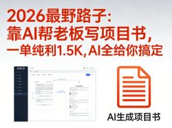 2026最野路子：靠AI帮老板写项目书，一单纯利1.5K，AI全给你搞定