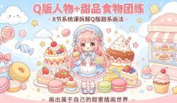 Q版人物+甜品食物团练，8节系统课拆解Q版甜系画法，画出属于自己的甜蜜插画世界