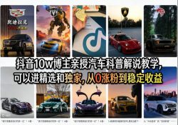 抖音10w博主亲授汽车科普解说教学，可以进精选和独家，从0涨粉到稳定收益(详细视频课程+1T素材)