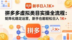 拼多多虚拟类目实操全流程：矩阵化稳定运营，新手也能轻松日入 1K+