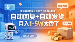 拼多多虚拟类目新路子｜机器人解决，自动回复+自动发货，月入1-5W太香了【揭秘】