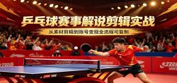 乒乓球赛事解说剪辑实战，从素材剪辑到账号变现全流程可复制