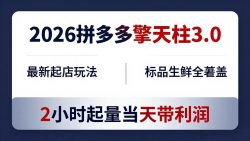 2026拼多多擎天柱 3.0-更新4月20：最新起店玩法，标品生鲜全覆盖，2小时起量当天带利润
