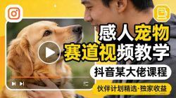 感人宠物赛道视频教学，抖音某大佬课程，可做伙伴计划精选独家收益
