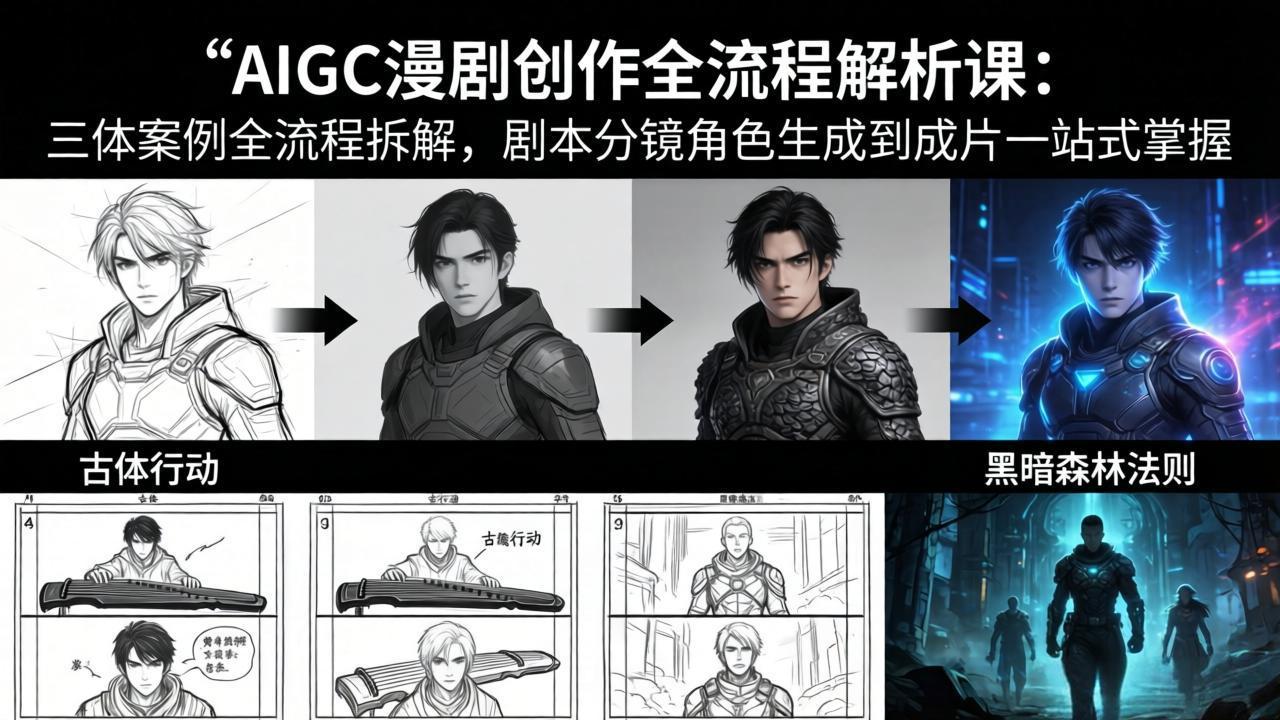 AIGC漫剧创作全流程解析课:三体案例全流程拆解,剧本分镜角色生成到成片一站式掌握