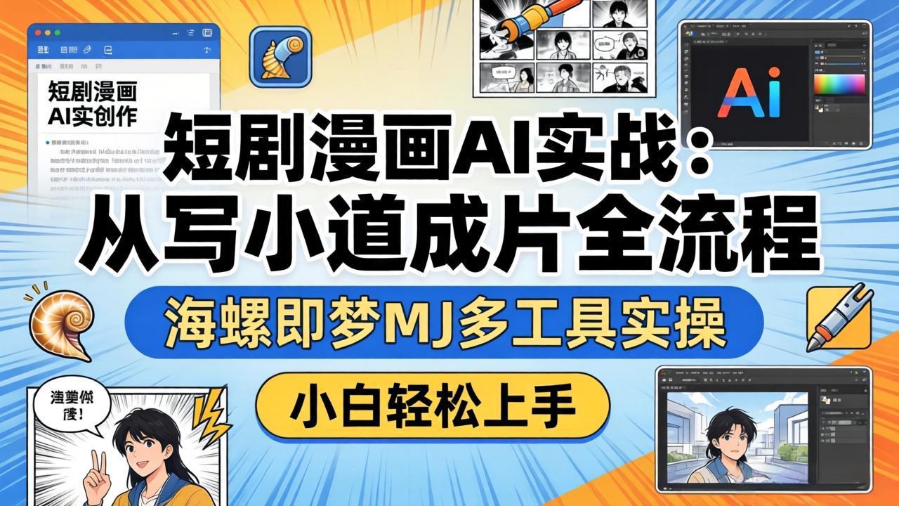 短剧漫画AI实战：从写小说到成片全流程，海螺即梦MJ多工具实操，小白轻松上手