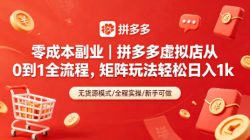 零成本副业｜拼多多虚拟店从0到1全流程，矩阵玩法轻松日入1k