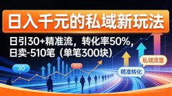 日入千米的私域新玩法：日引30＋精准流，转化率50%，日卖5-10笔(单笔300米)