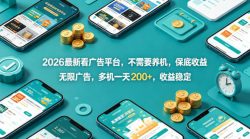 2026最新看广告平台，不需要养机，保底收益，无限广告，多机一天200+，收益稳定【揭秘】