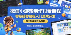 微信小游戏制作付费课程，零基础零编程入门游戏开发，自主制作爆款小游戏，解锁技能变现新收益