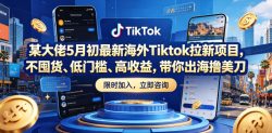 某大佬5月初最新海外Tiktok拉新项目，不囤货、低门槛、高收益，带你出海撸美刀