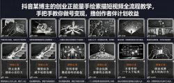 抖音某博主的创业正能量手绘素描短视频全流程教学，手把手教你做号变现，撸创作者伙伴计划收益