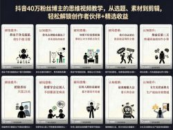 抖音40W粉丝博主的思维视频教学，从选题、素材到剪辑，轻松解锁创作者伙伴+精选收益