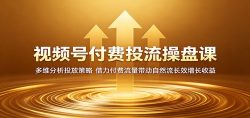 视频号付费投流操盘课：多维分析投放策略，借力付费流量带动自然流长效增长收益