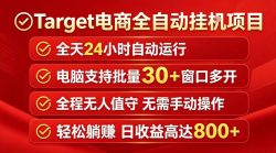 Target电商全自动挂G项目，电脑可批量30+窗口运行，日收益入800，全程无人值守，无需手动操作【揭秘】